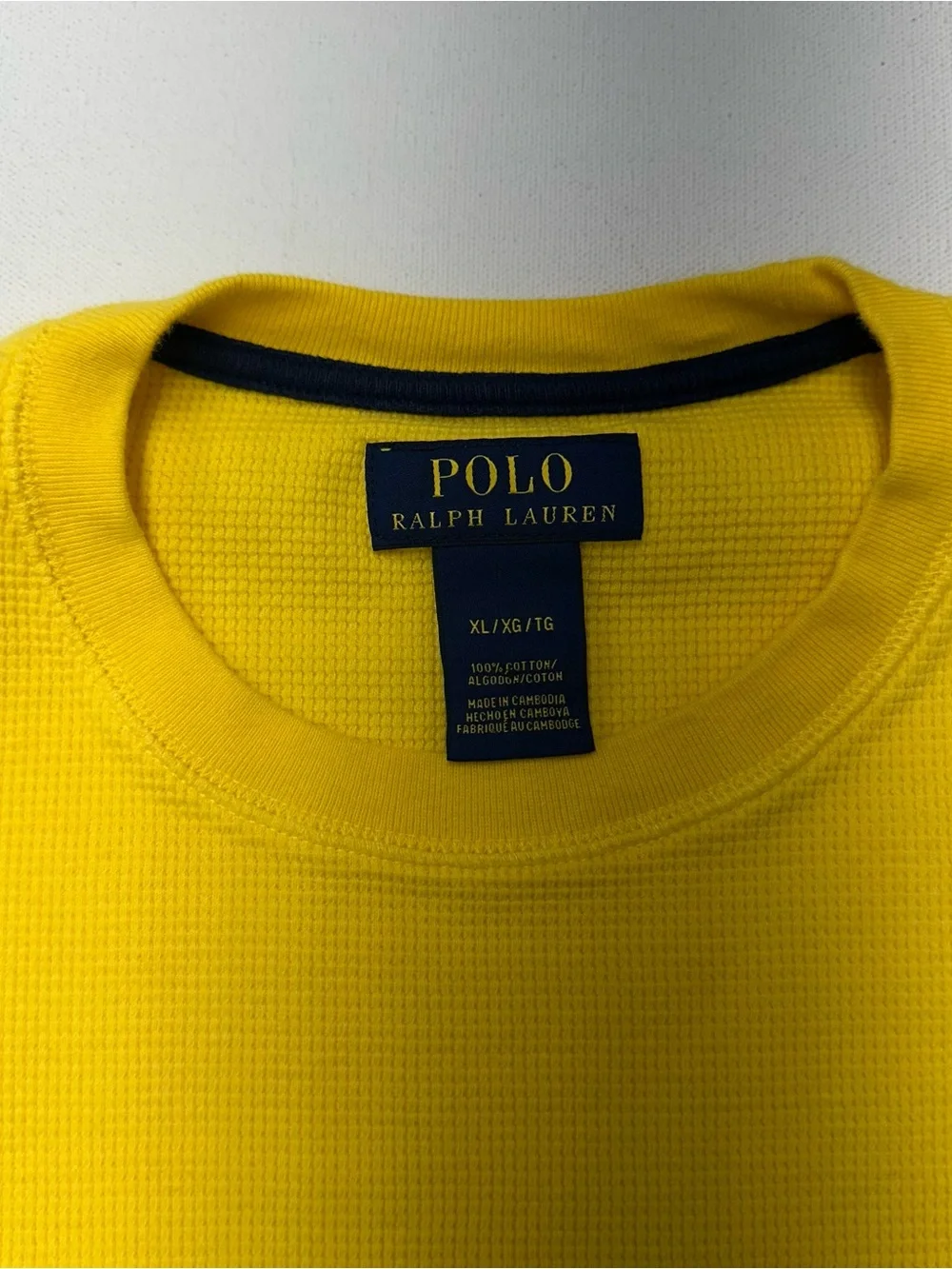 Polo Ralph Lauren Shirt Men XL Waffle Knit Thermal Heavy Cotton Crewneck Yellow